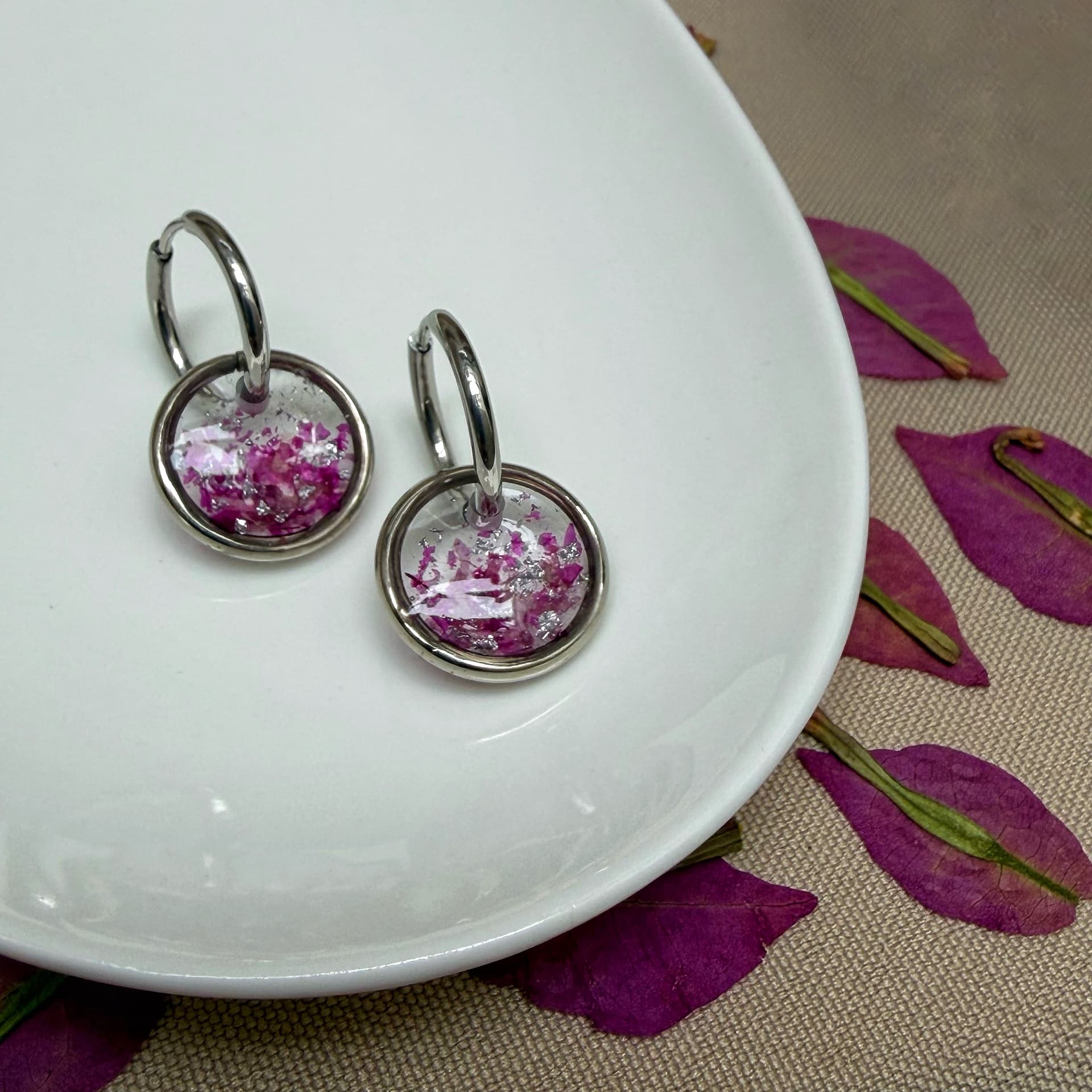 Pendientes de aro Nº15 - Morado y Plateado