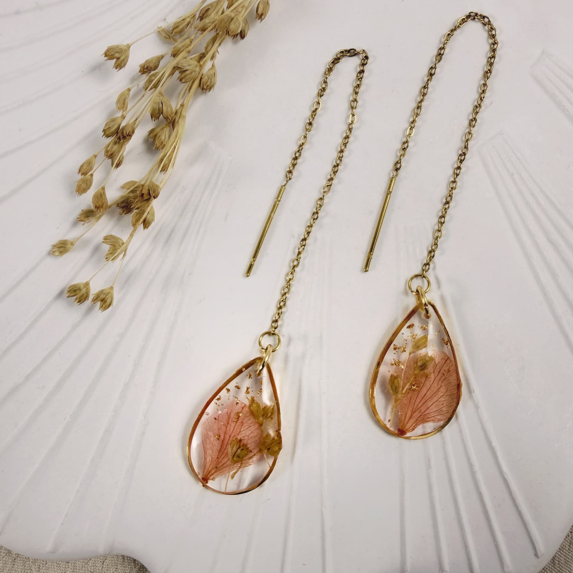Pendientes colgantes gota - Salmón y Dorado