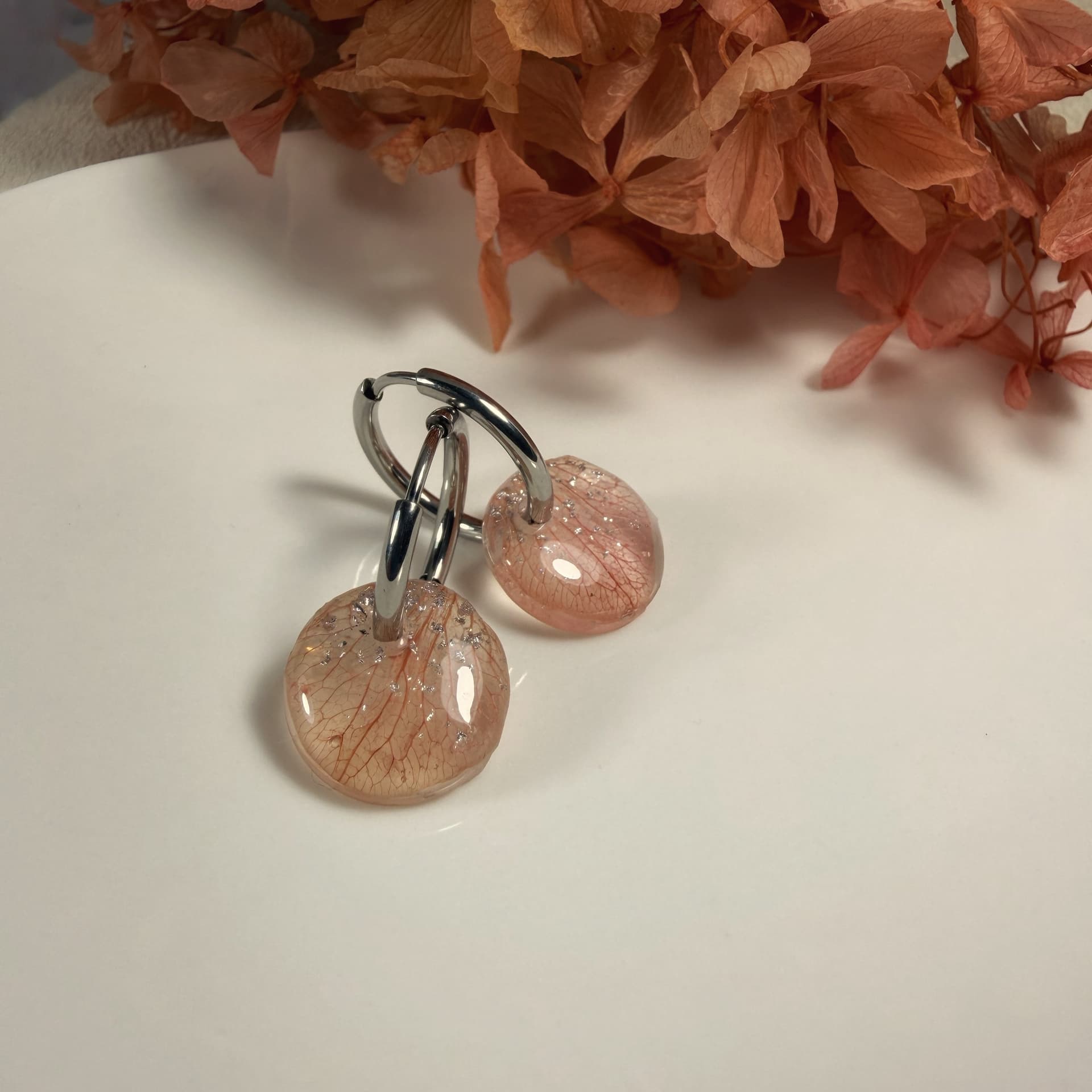 Pendientes de aro Hortensia - Salmón y Plateado